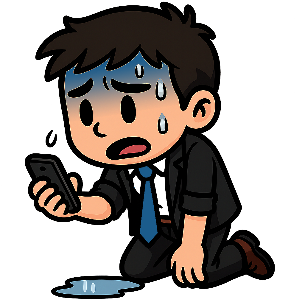 Investitore sudato mentre guarda il telefono